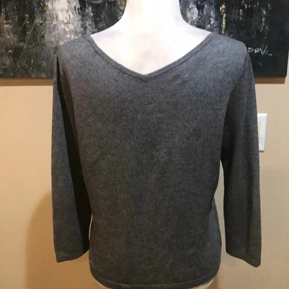 Express Silk Cashmere Blend 3/4 Sleeve V Neck Front and Back Pullover Sweater-L - Picture 3 of 10